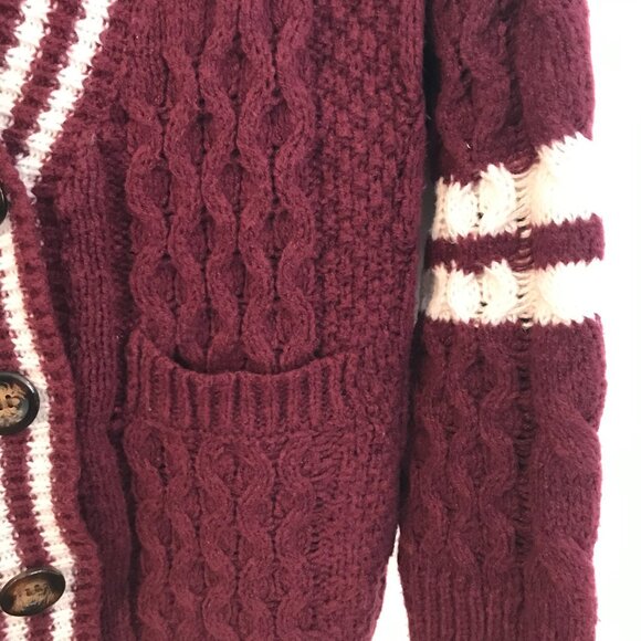 Burgandy cardigan tennis prep preppy academia women S cable knit chunky slouchy - Picture 4 of 8